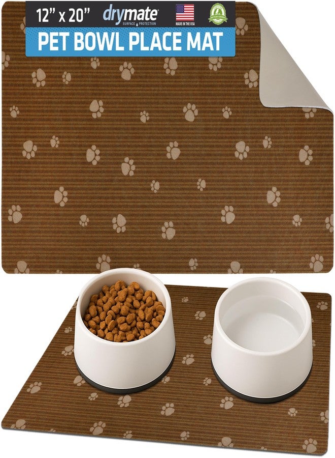 Drymate PP1220BNSTP Pet Bowl Placemat - 12" x 20", Brown Paws - Image 1